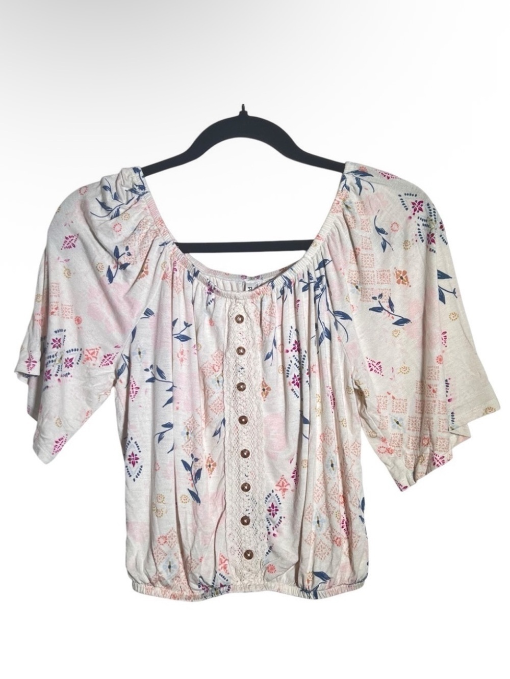 Mudd Ivory Floral Print Crop Top XS